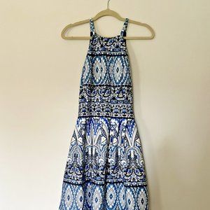 Vince Camuto Halter Print Dress Size 6 Blue Pattern